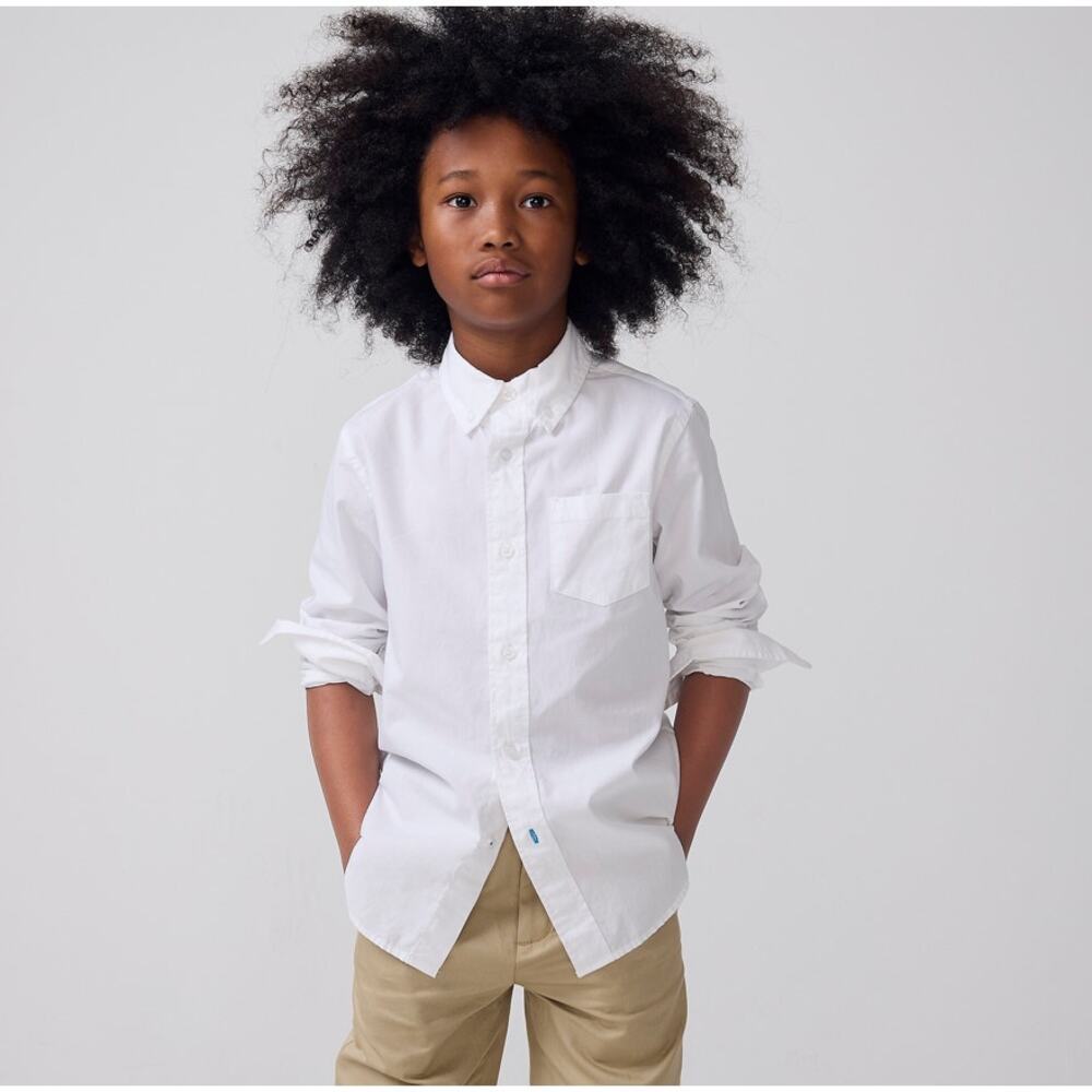 Crewcuts Secret Wash Button Up Shirt Kids Boys 2 White Cotton Poplin Long Sleeve